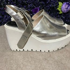 Opening ceremony metallic silver wedge sandals. Preowned,